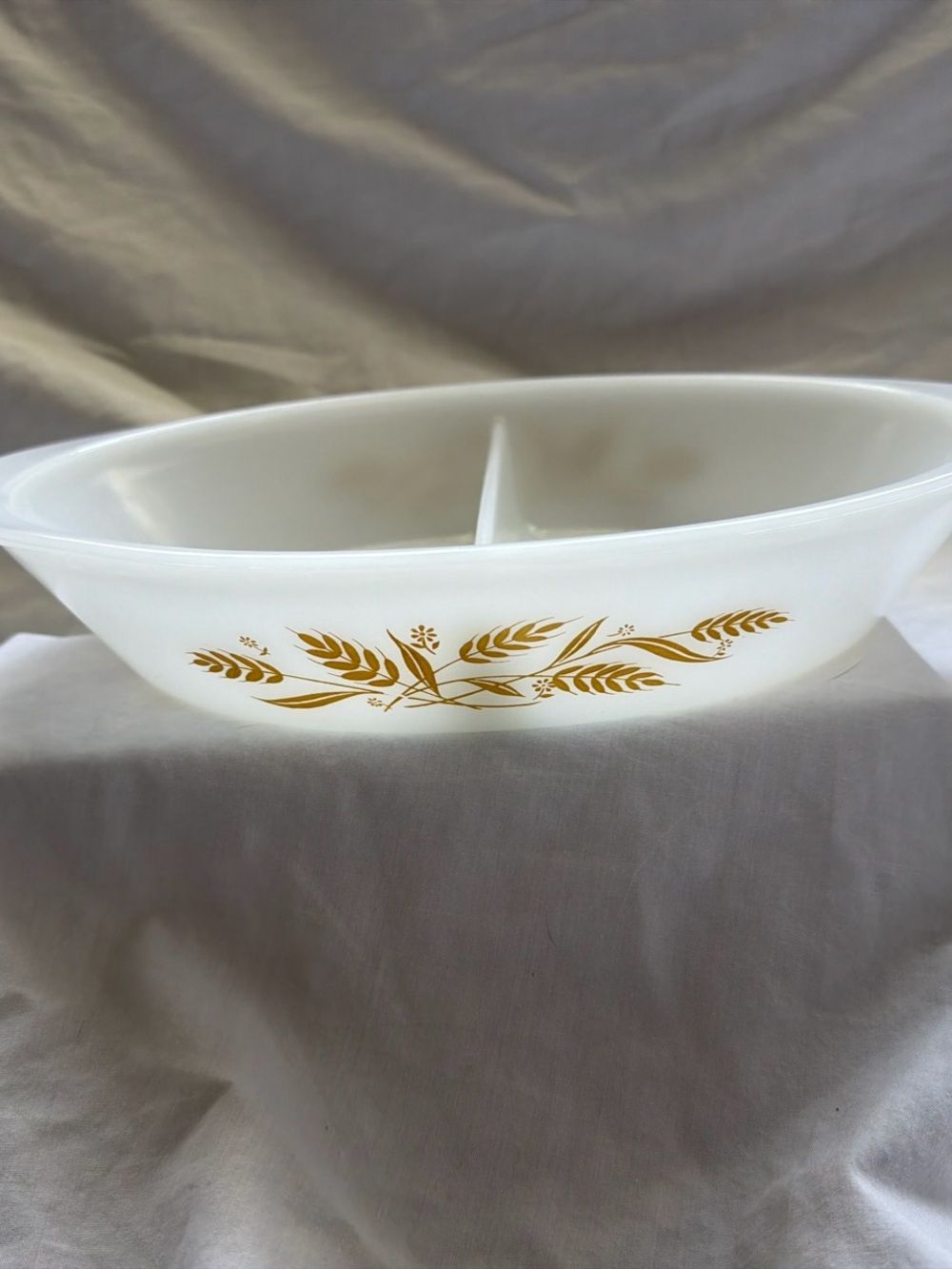 Vintage Sears divided casserole milk glass dish